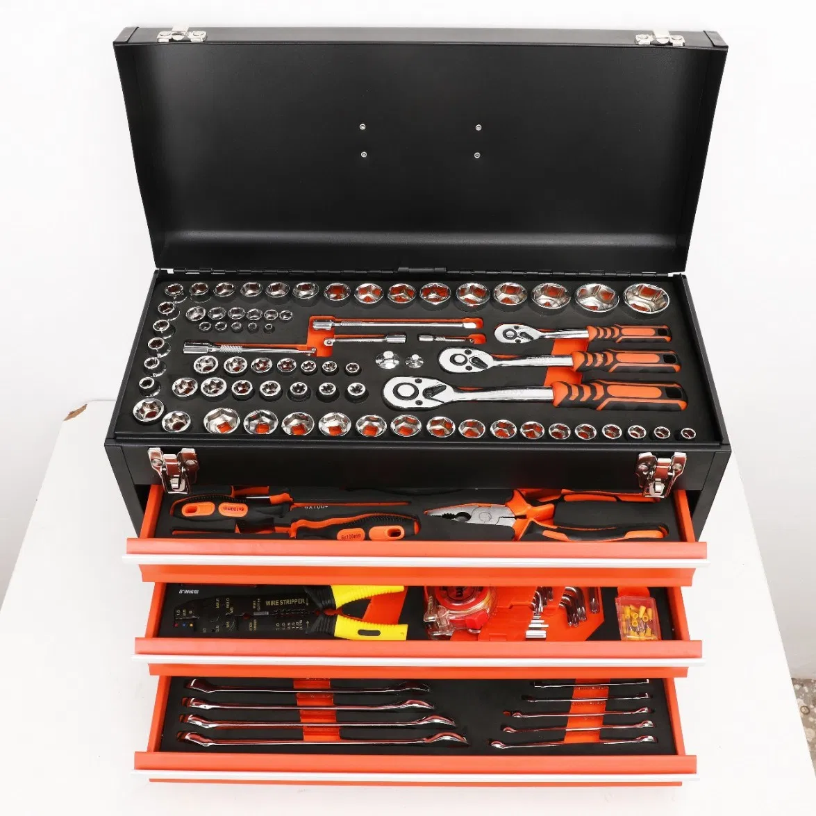 Factory Source Direct Sales Foreign Trade Tool Set 408 Pieces Tool Box Portable Three Drawer